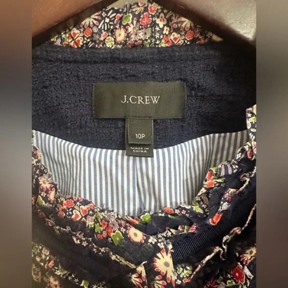 J. Crew Lady Jacket Navy Tweed Liberty London Floral Ruffle
Size 10 petite - Picture 5 of 12